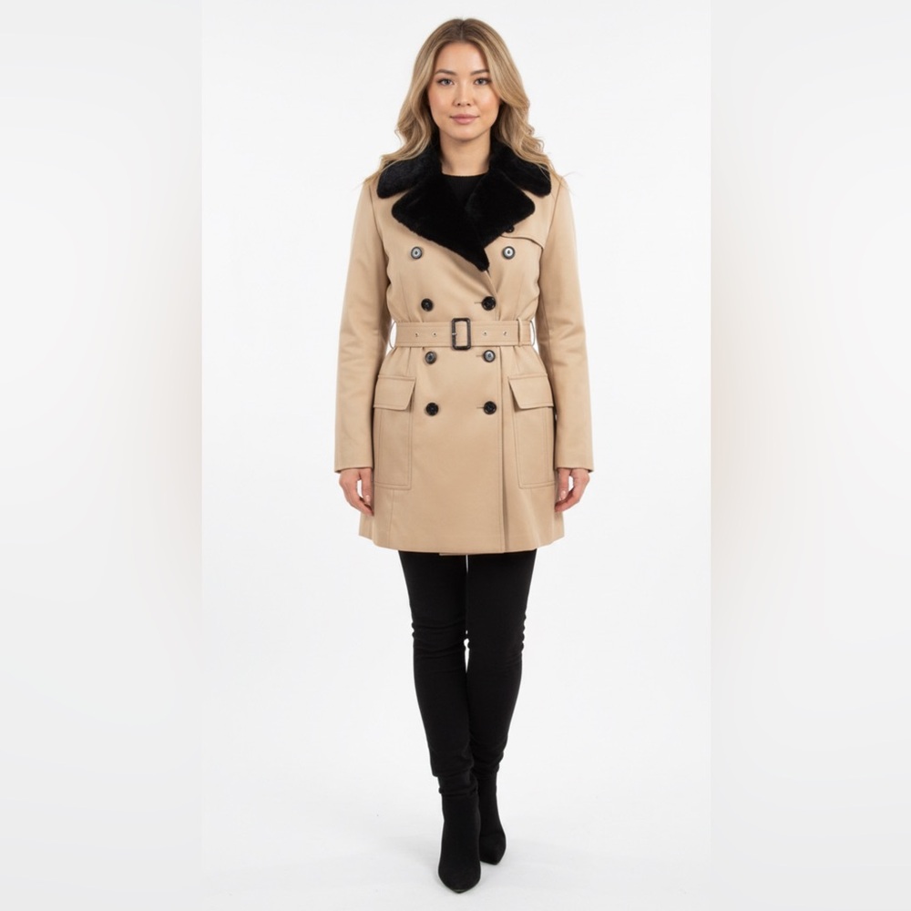 Vintage London Fog Tan Trench Coat with brown faux fur lining and Collar